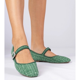 Grüne Frauen -Ballerinas mit Schnalle und Kristallen 2