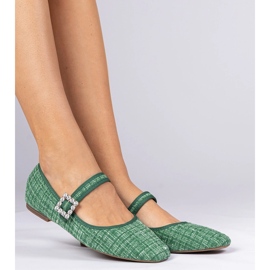 Grüne Frauen -Ballerinas mit Schnalle und Kristallen 1