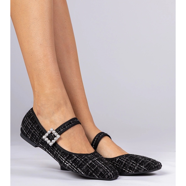 Schwarze Frauen -Ballerinas mit Schnalle und Kristallen 2