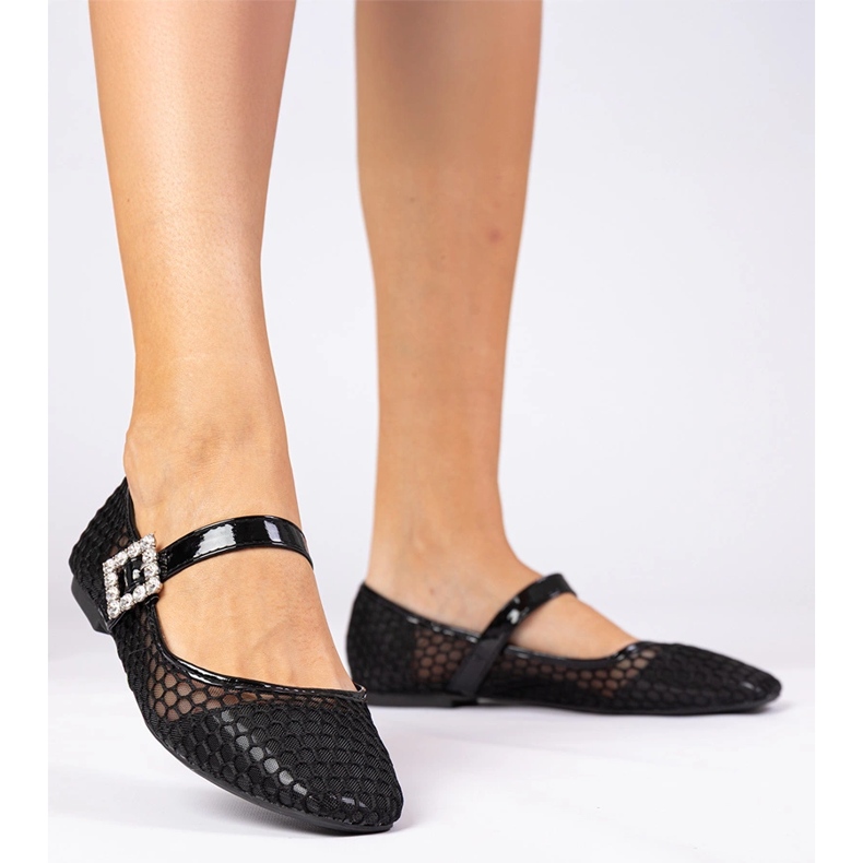 Schwarze Netzballlerin mit einer Klammer und Kristall 2