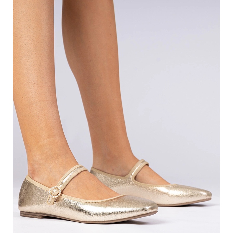 Goldene Frauen Ballerinas mit Zirkonen 1