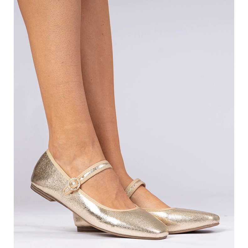 Goldene Frauen Ballerinas mit Zirkonen 2