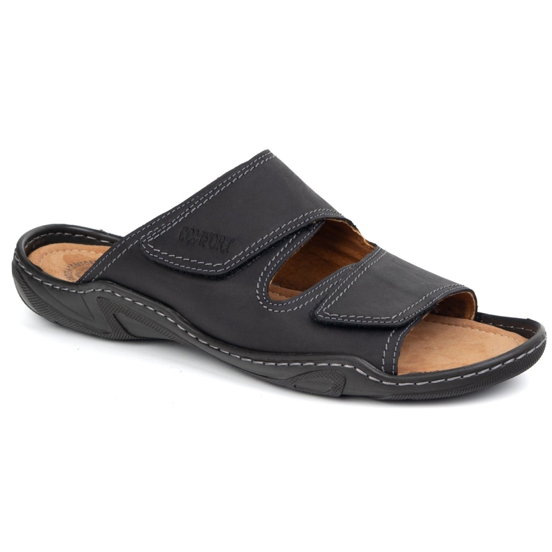 Olivier Klassische Herrenlederflip Flops 0048 Schwarzer Nubuk 1