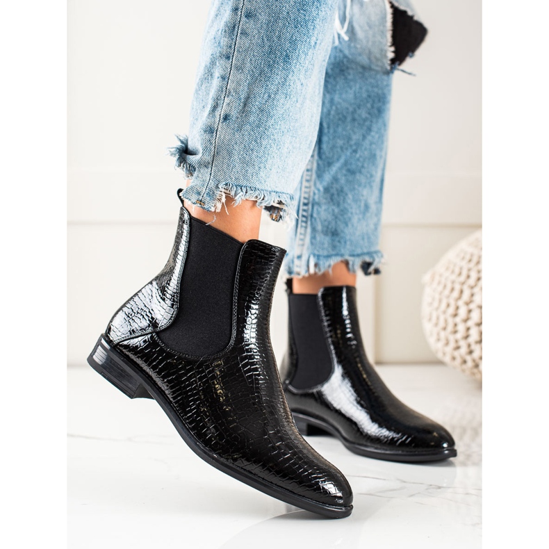 Lackierte Chelsea Boots von Sergio Leone schwarz 2