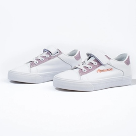 Weiße Kinder-Sneaker mit rosa Glitzer 2