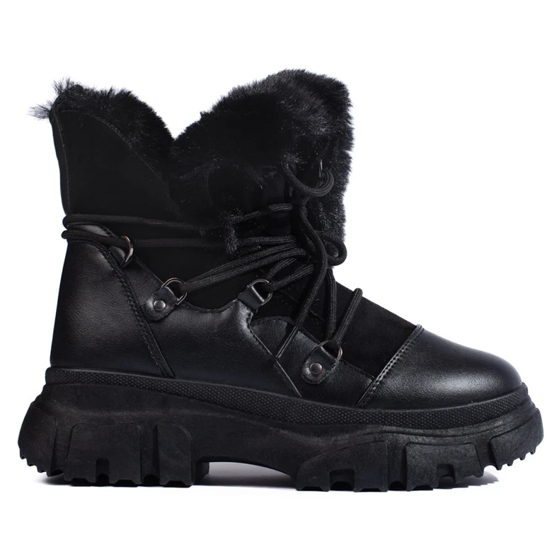 Schwarze Schneestiefel für Damen mit Fell 1