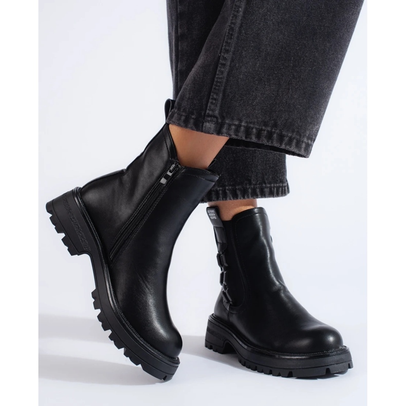 Schwarze Chelsea-Stiefel für Damen mit schwarzer Sohle 2