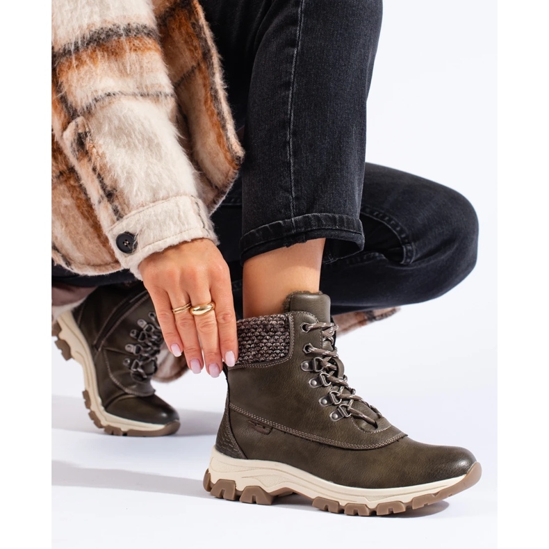 Braune Damen-Plateaustiefel grün 1