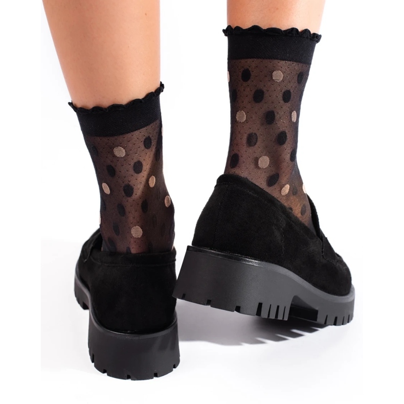 Shelovet-Wildledermokassins mit dicker Sohle schwarz 2