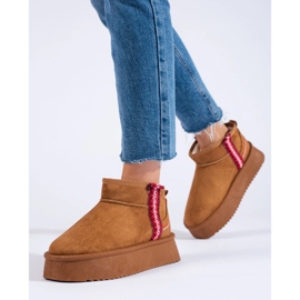 Shelovet Damen-Schneestiefel aus Kamelwildleder braun 2