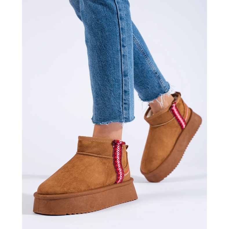 Shelovet Damen-Schneestiefel aus Kamelwildleder braun 2