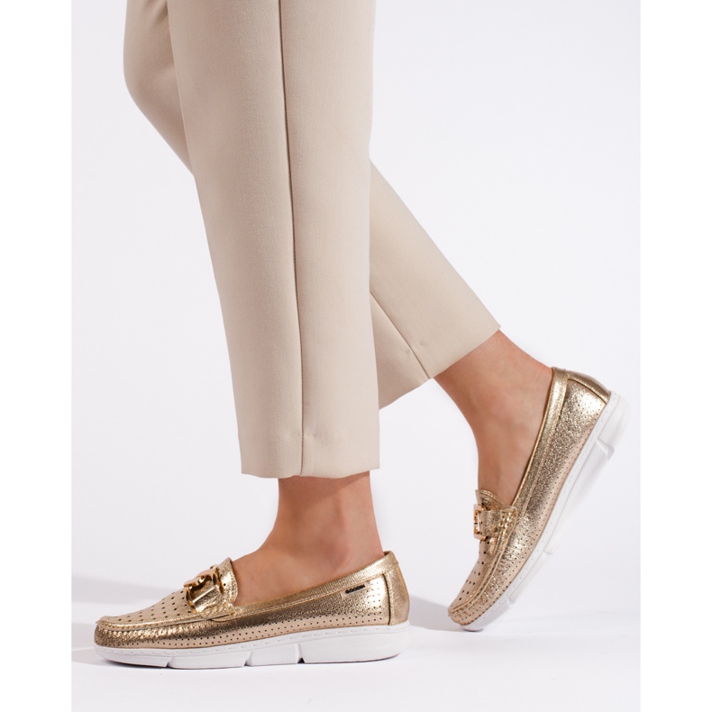 Goodin Goldene Damenmokassins mit Schnalle 2