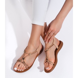 Beige flache Glitzersandalen 2