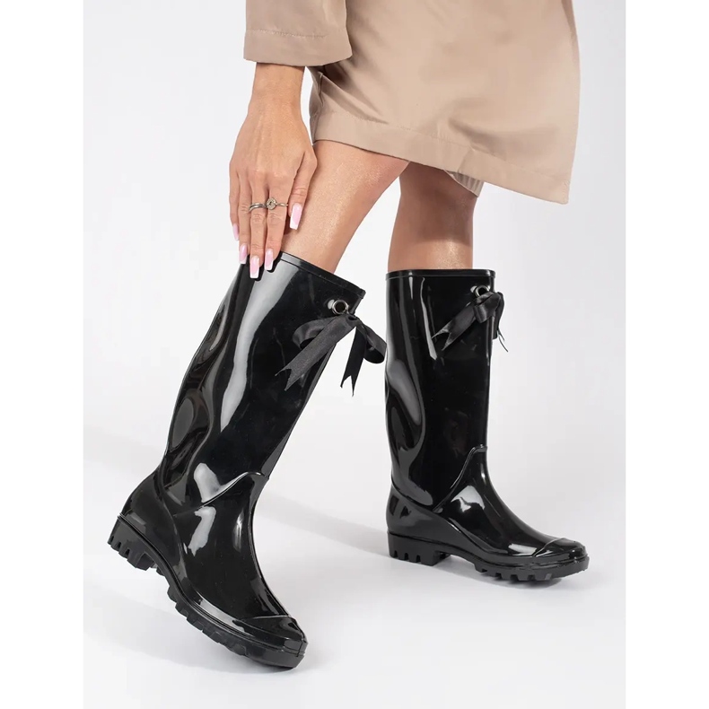 Goodin Schwarze, hohe Damen-Gummistiefel aus Lackleder 1