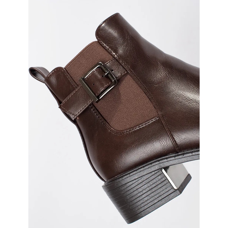 Braune Damen-Chelsea-Stiefel mit Schnalle und hohem Absatz 2