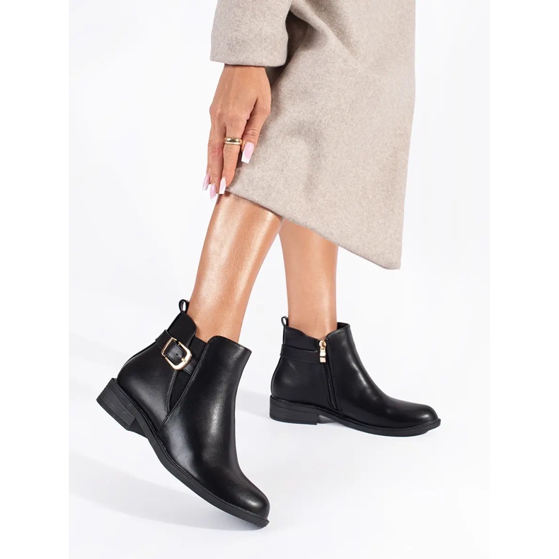 Schwarze Damen-Chelsea-Stiefel mit goldenen Elementen 1