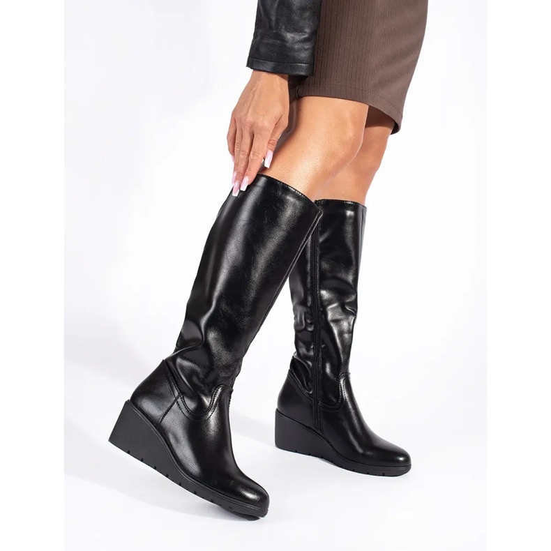 Schwarze Keilstiefel für Damen 2