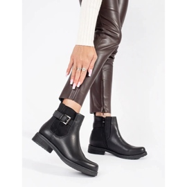 Schwarze Damenstiefeletten mit Schnalle am niedrigen Absatz 1