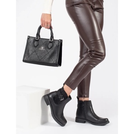 Schwarze Damenstiefeletten mit Schnalle am niedrigen Absatz 2