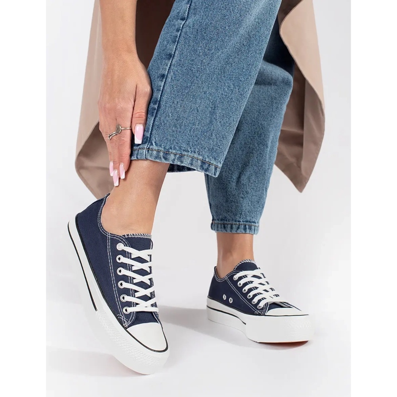 Seastar Marineblaue klassische Damen-Schnürsneaker mit Plateau 1