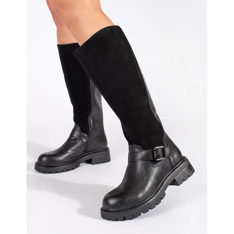 Sergio Leone Schwarze Damen-Lederstiefel mit Sergio-Leone-Plateau 1