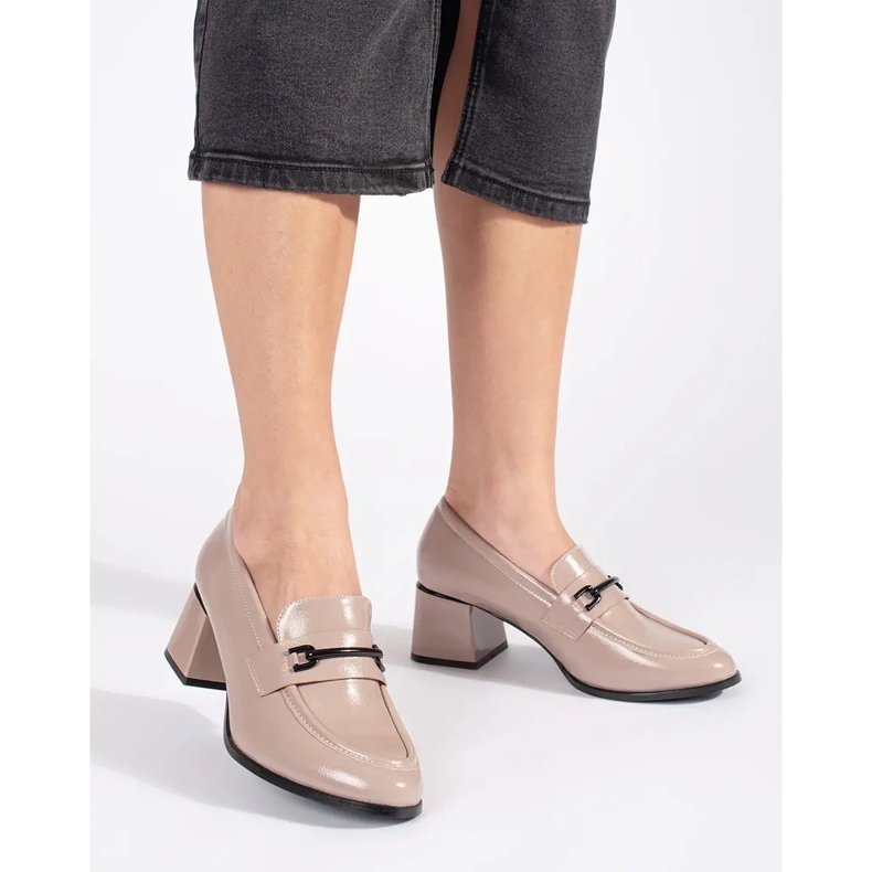 Goodin Beigefarbene Damen-Loafer mit hohen Absätzen 2