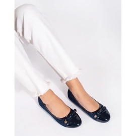 Marineblaue, flache Ballerinas für Damen mit Lackkappe 2