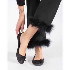 Schwarze glänzende Damenballerinas mit Schleife 2