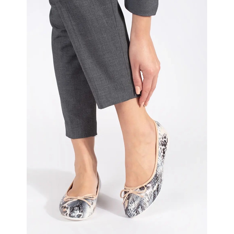 Flache Damen-Ballerinas mit Schlangenmuster und Schleife beige 1