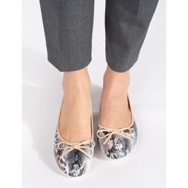 Flache Damen-Ballerinas mit Schlangenmuster und Schleife beige 3