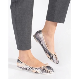 Flache Damen-Ballerinas mit Schlangenmuster und Schleife beige 4