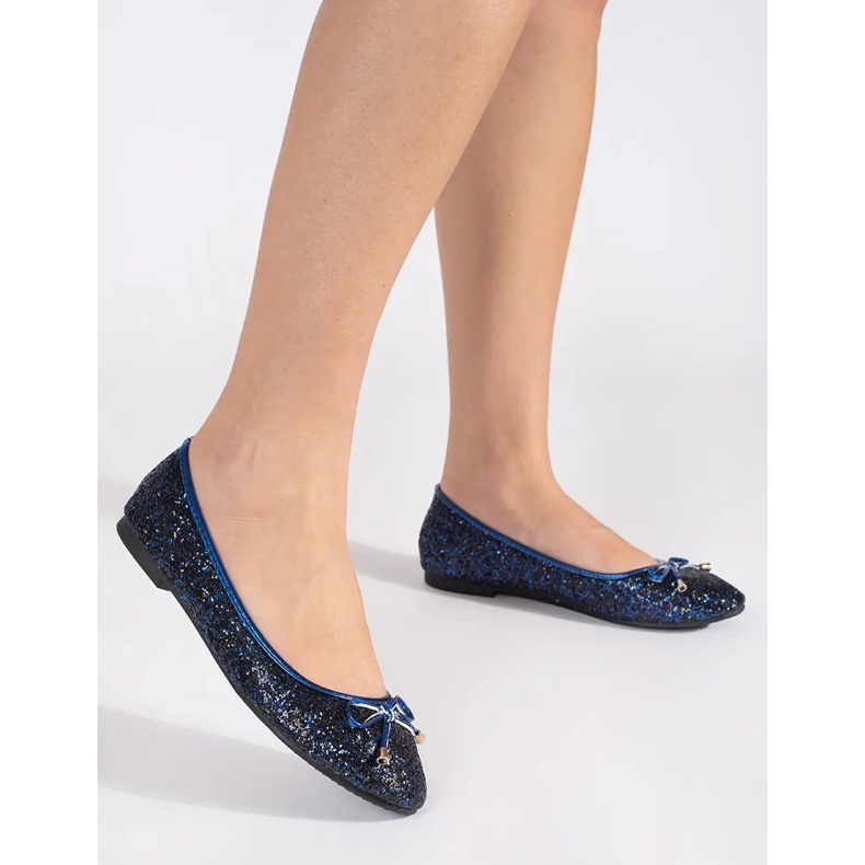 Marineblaue, glänzende Ballerinas mit Schleife 1