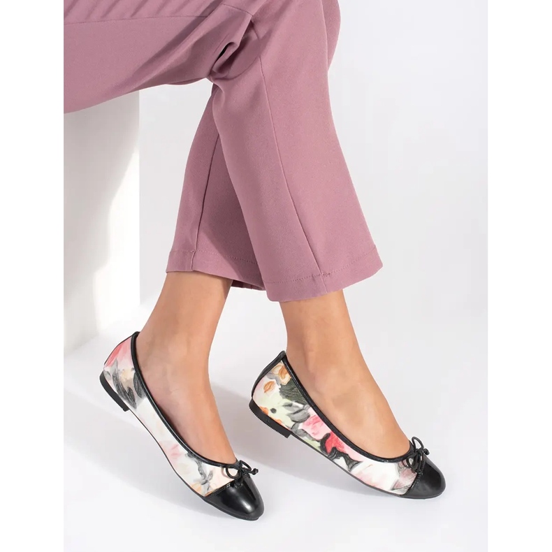 Geblümte Ballerinas für Damen mit Schleife schwarz 1