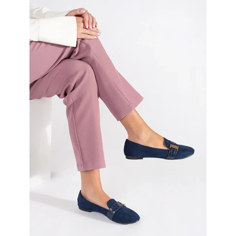 Marineblaue Ballerinas aus Wildleder mit Schnalle 1