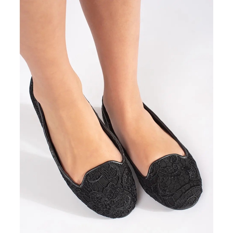 Goodin Schwarze Damenballerinas mit Spitze 1