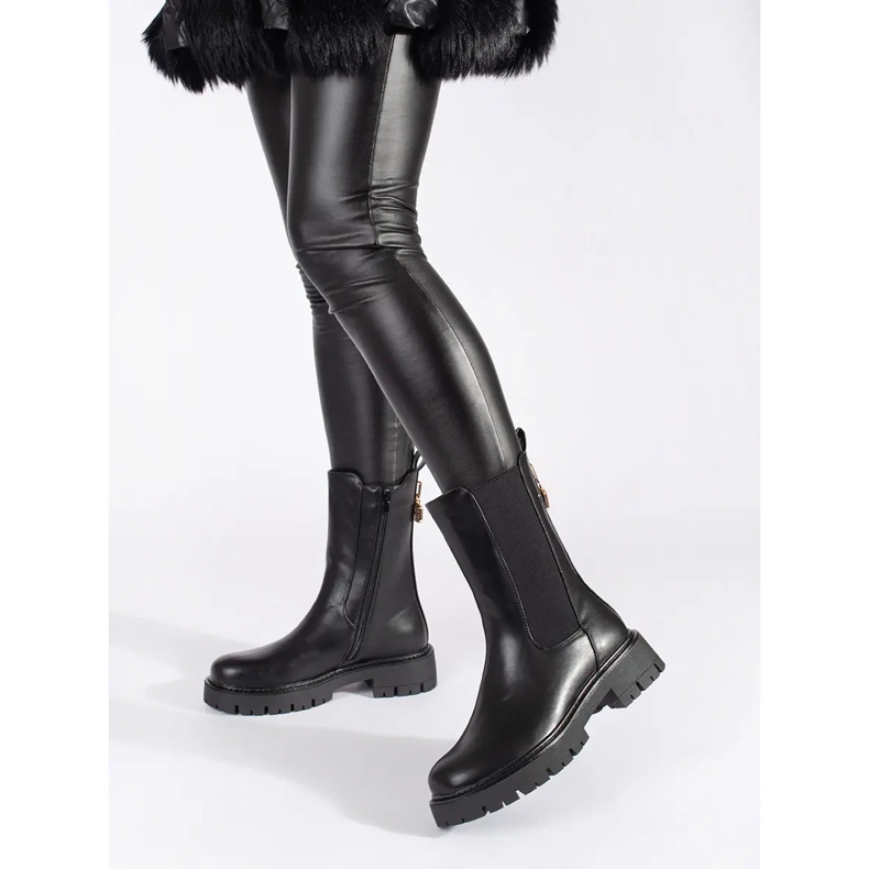 Seastar Schwarze Chelsea-Stiefel für Damen mit dekorativer Goldnadel 2