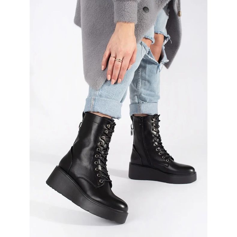 Seastar Schwarze Damen-Arbeiterschuhe mit dicker Sohle 1