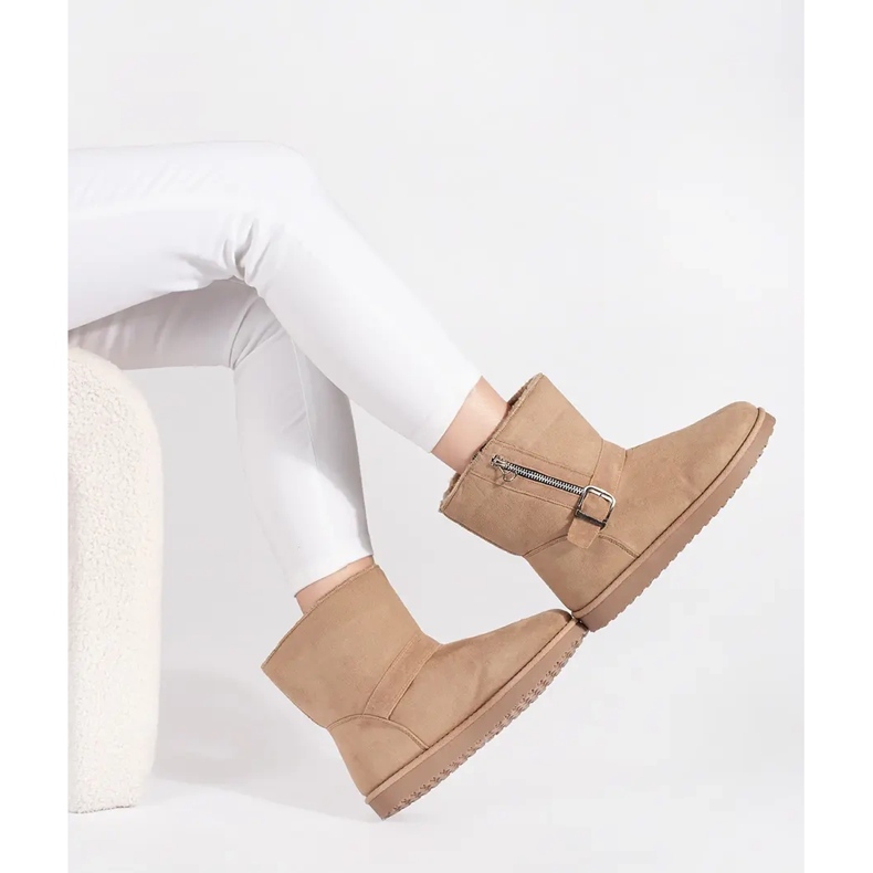 Hellbeige Damen-Schneestiefel mit dekorativer Schnalle und Reißverschluss 2