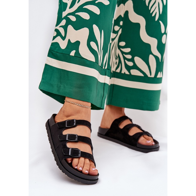 Damenschuhe mit Streifen und Schnallen schwarz 2