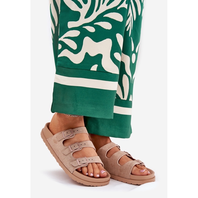 Damenschuhe mit Streifen und Schnallen beige 1