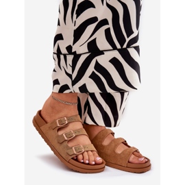 Damenschuhe mit Kamelstreifen und Schnallen braun 1