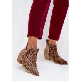 Openwork -Frauen -High Heels mit Ausschnitten und Khaki -Geflecht beige 2