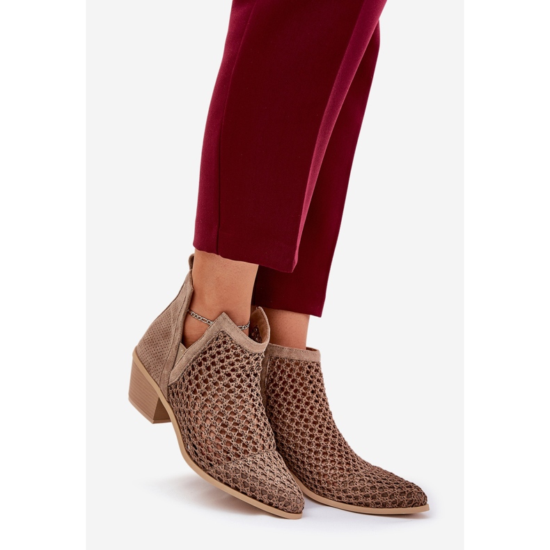 Openwork -Frauen -High Heels mit Ausschnitten und Khaki -Geflecht beige 1