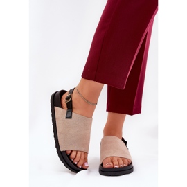 Frauensandalen mit Öko -Wildleder auf der Plattform Beige 2