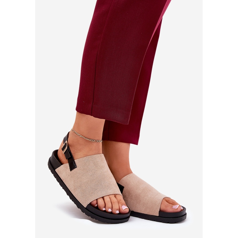 Frauensandalen mit Öko -Wildleder auf der Plattform Beige 1