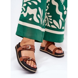 Smooth Damen Flip Flops auf der Plattform mit Streifen und Klemmen Kamel braun 2