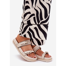 Smooth Damenrusschuhe auf der Plattform mit Streifen und Klemmungen leichter Beige 1