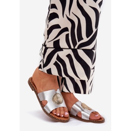 Flat -Frauen -Flip -Flops mit dekorativem Silberdetail grau 1
