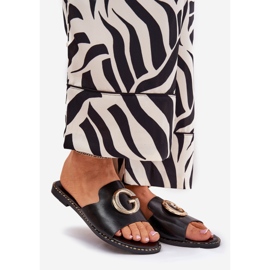 Öko -Leder -Flach -Frauen -Hausschuhe mit einem dekorativen Detail schwarz 1