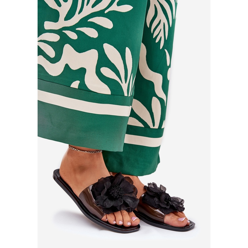 Transparente Flip -Flip -Flops für Frauen mit künstlicher Blume schwarz 1